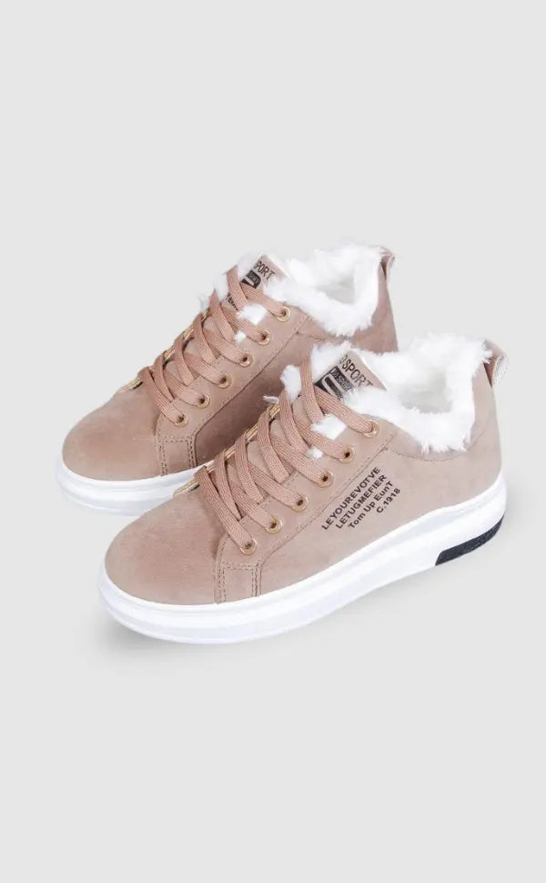 Zimowe sneakersy z fleece’owym ociepleniem i grubą podeszwą - Beżowy