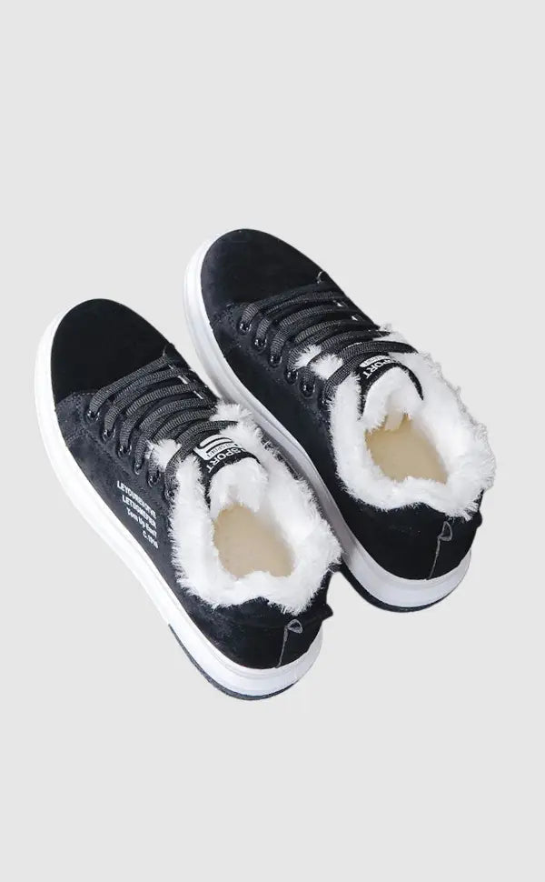 Zimowe sneakersy z fleece’owym ociepleniem i grubą podeszwą - Czarny
