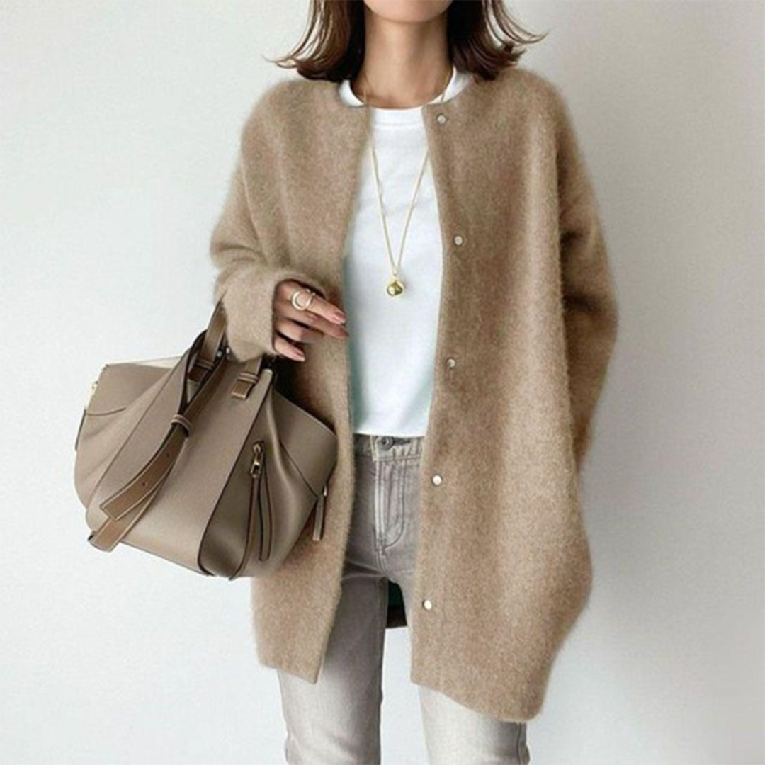 Lekki kardigan damski o eleganckim, luźnym kroju - Khaki-brązowy