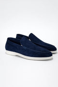 Lekkie męskie mokasyny slip-on o zamszowym wykończeniu - Granatowy