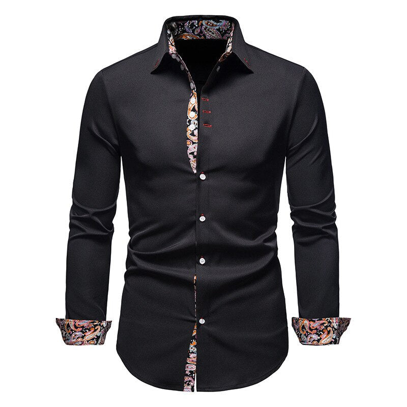 Biała koszula męska slim fit z detalami paisley - Czarny
