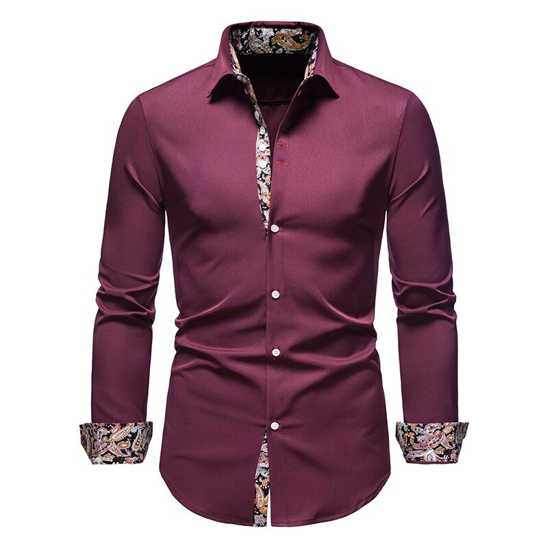 Biała koszula męska slim fit z detalami paisley - Czerwony