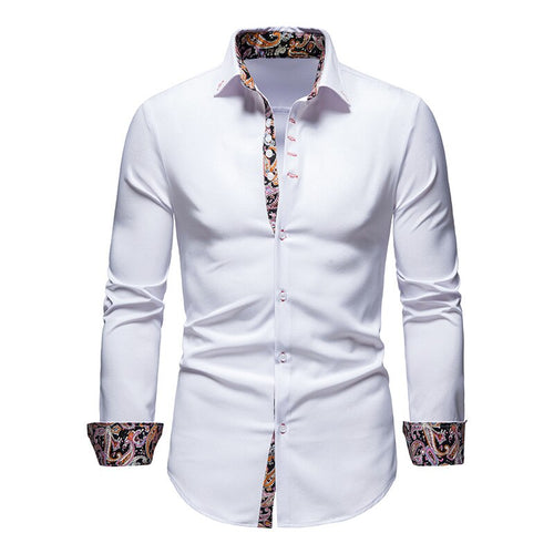 Biała koszula męska slim fit z detalami paisley - Biały