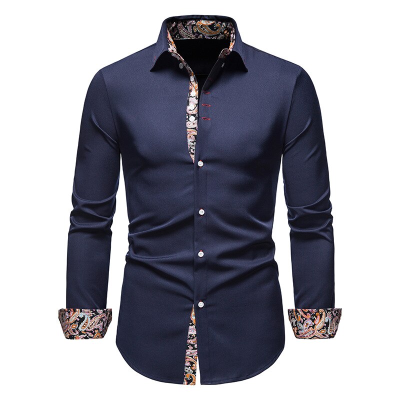 Biała koszula męska slim fit z detalami paisley - Granatowy