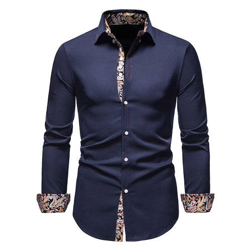 Biała koszula męska slim fit z detalami paisley - Granatowy