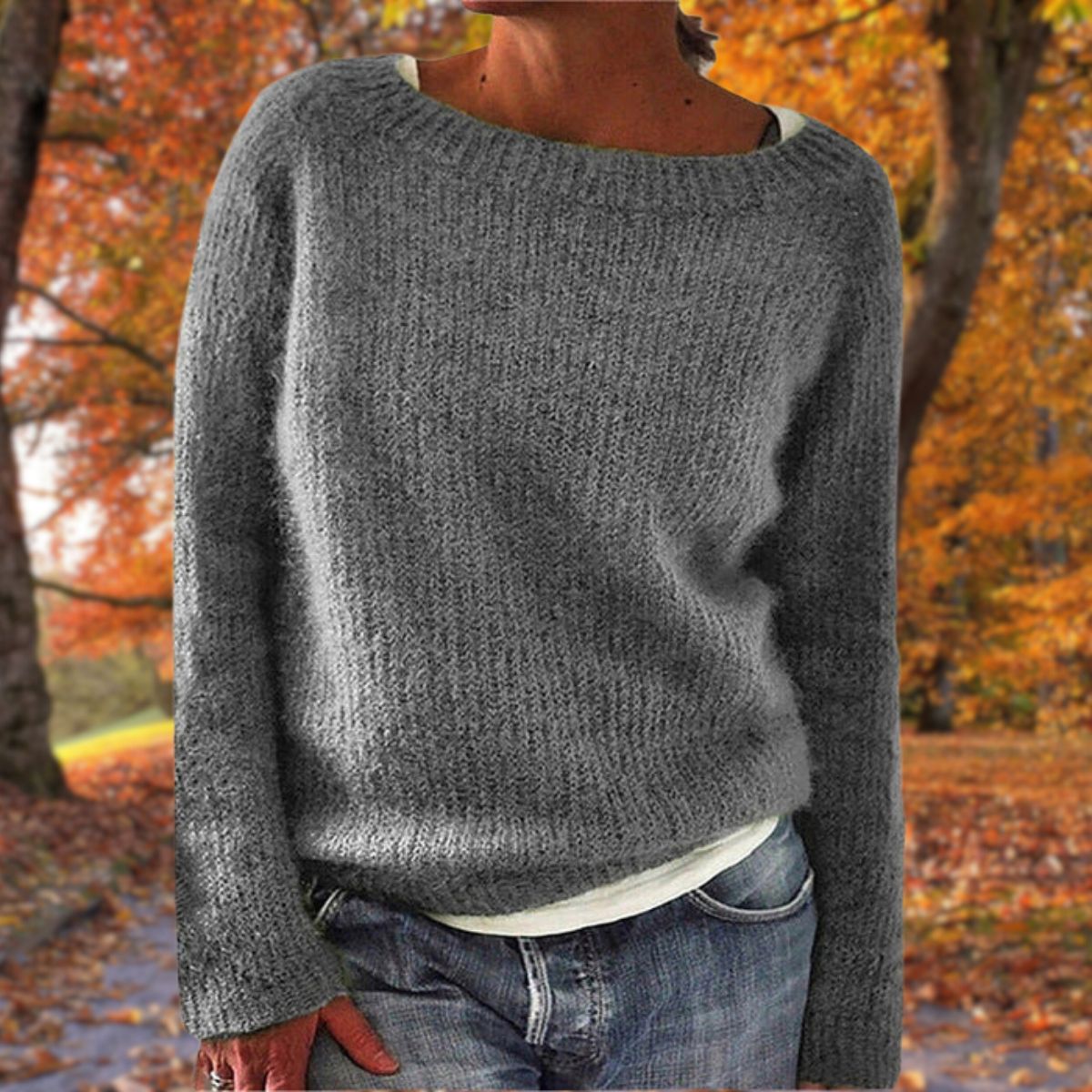 Damski sweter ze 100% wełny merino o klasycznym kroju - Szary