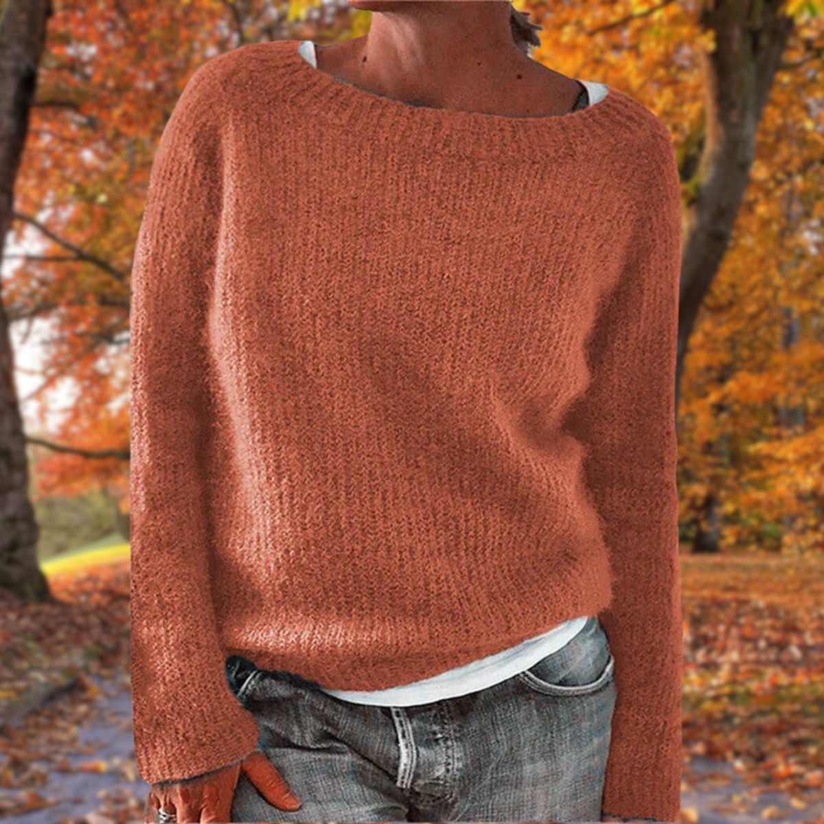 Damski sweter ze 100% wełny merino o klasycznym kroju - Pomarańczowy