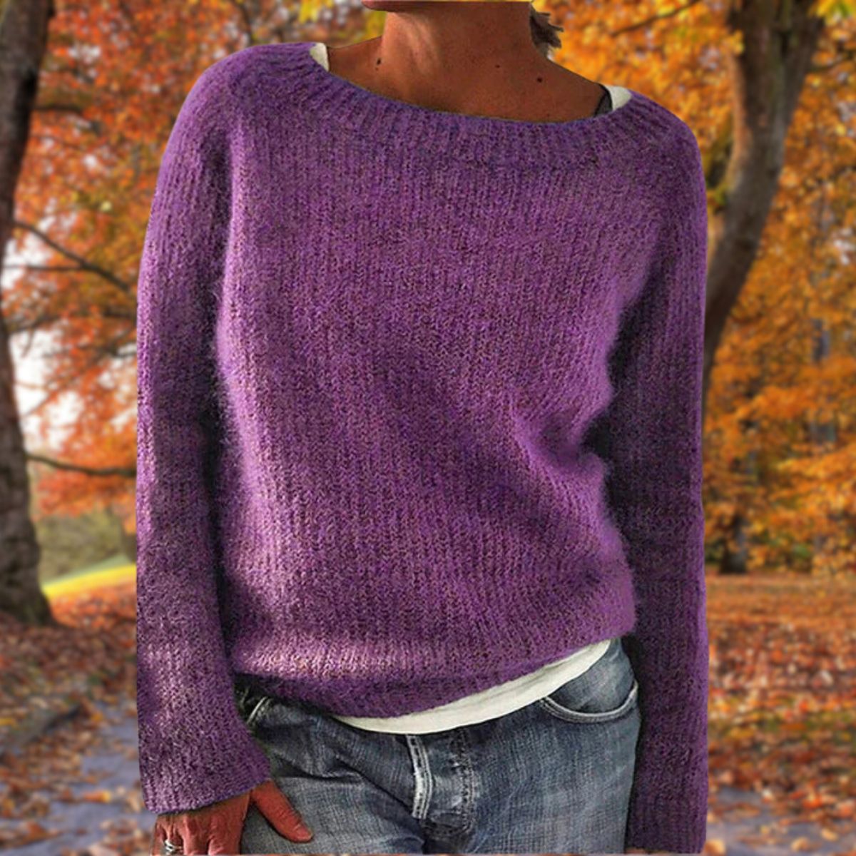 Damski sweter ze 100% wełny merino o klasycznym kroju - Fioletowy