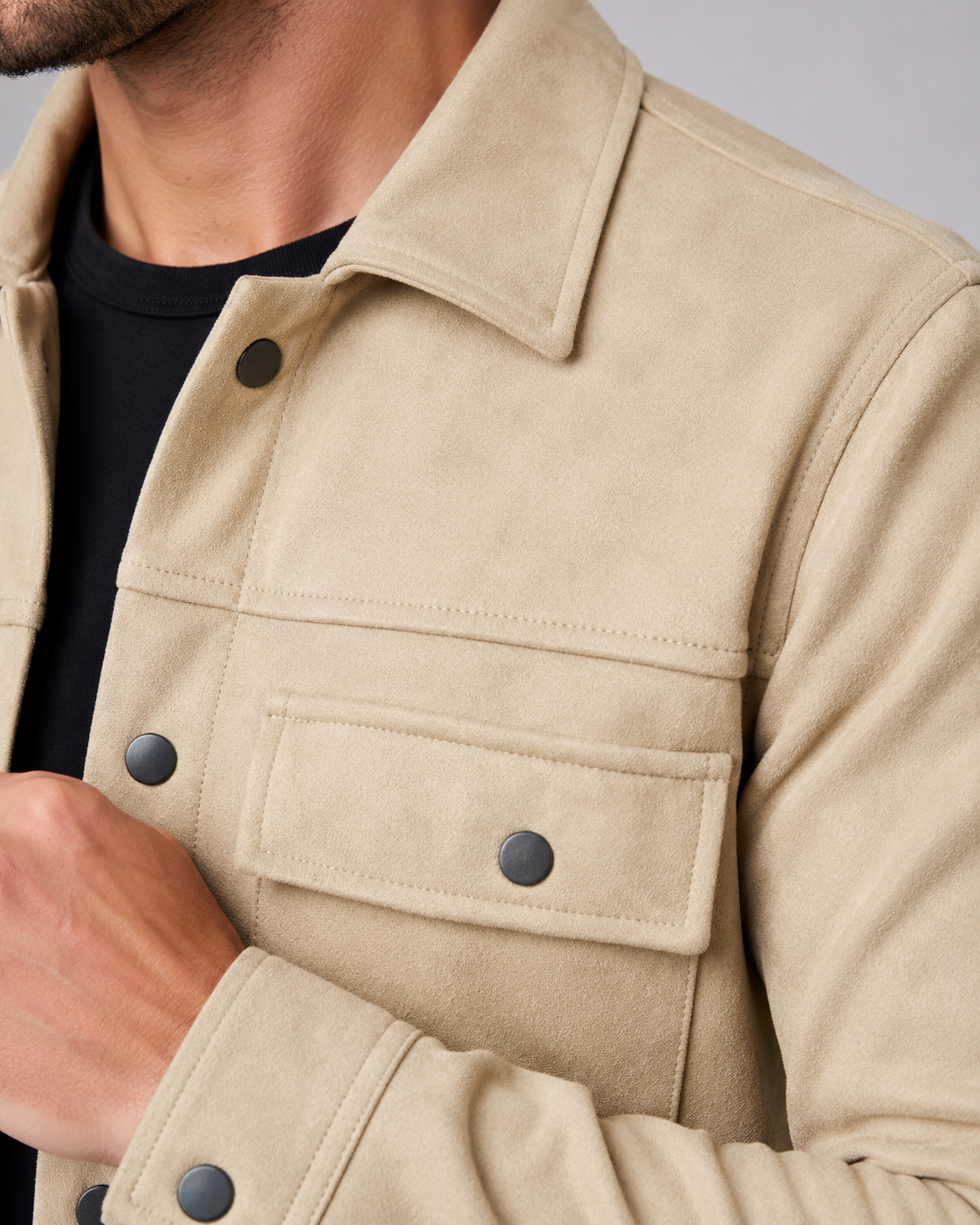 Męski dopasowany overshirt z imitacji zamszu