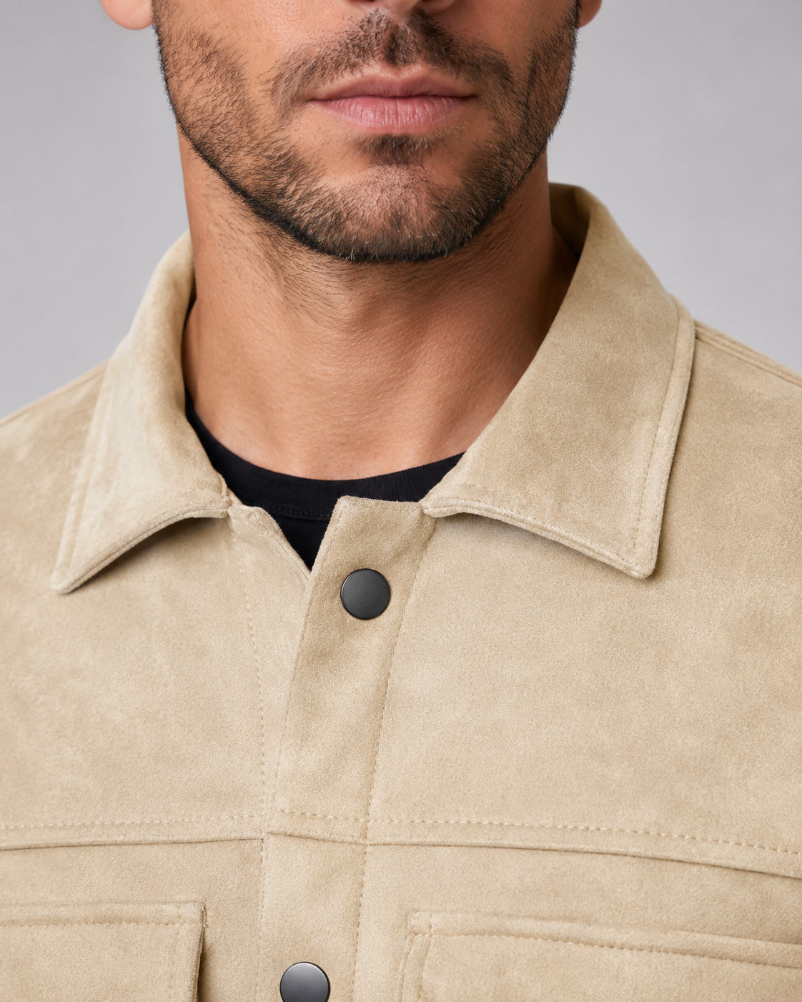 Męski dopasowany overshirt z imitacji zamszu