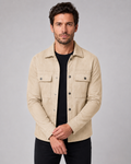 Męski dopasowany overshirt z imitacji zamszu - Beżowy