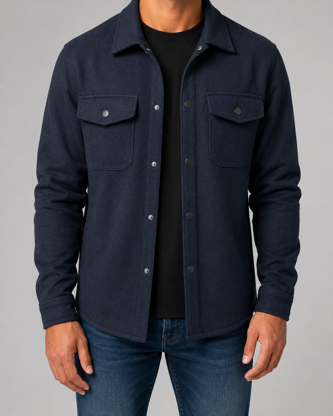 Męska teksturowana kurtka overshirt z domieszką wełny - Granatowy
