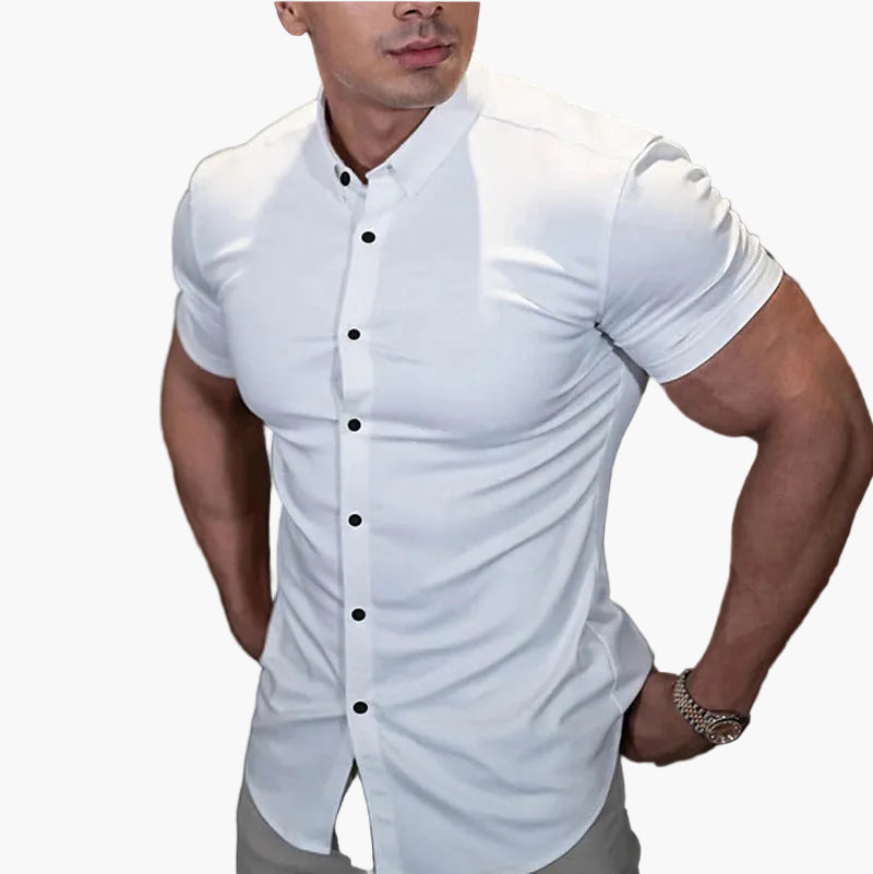 Męska koszula slim fit z krótkim rękawem do biura i na co dzień - Biały