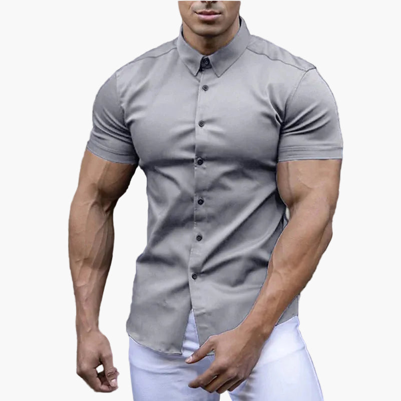 Męska koszula slim fit z krótkim rękawem do biura i na co dzień - Szary
