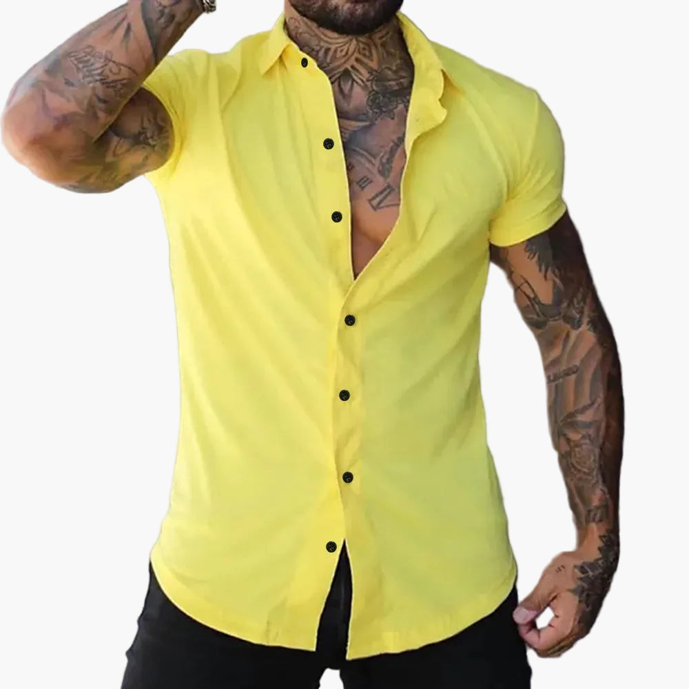 Męska koszula slim fit z krótkim rękawem do biura i na co dzień - Żółty