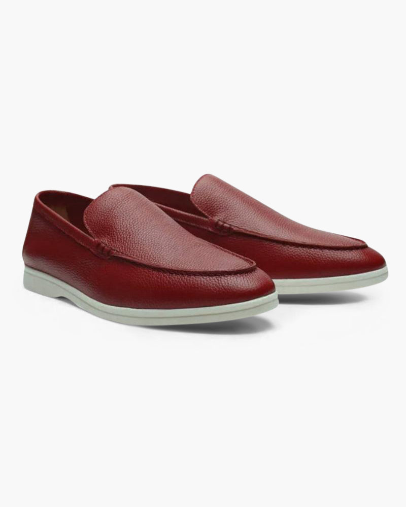 Męskie skórzane mokasyny slip-on w granatowo-szarej kolorystyce - Czerwony