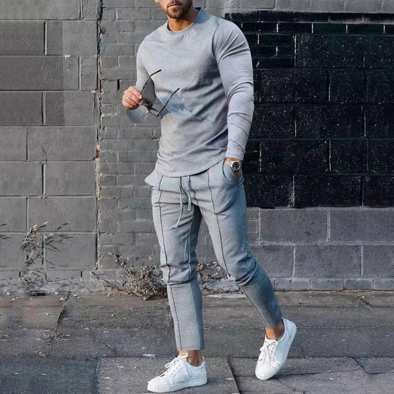 Męski dwuczęściowy komplet casualowy o kroju slim fit - Jasnoszary