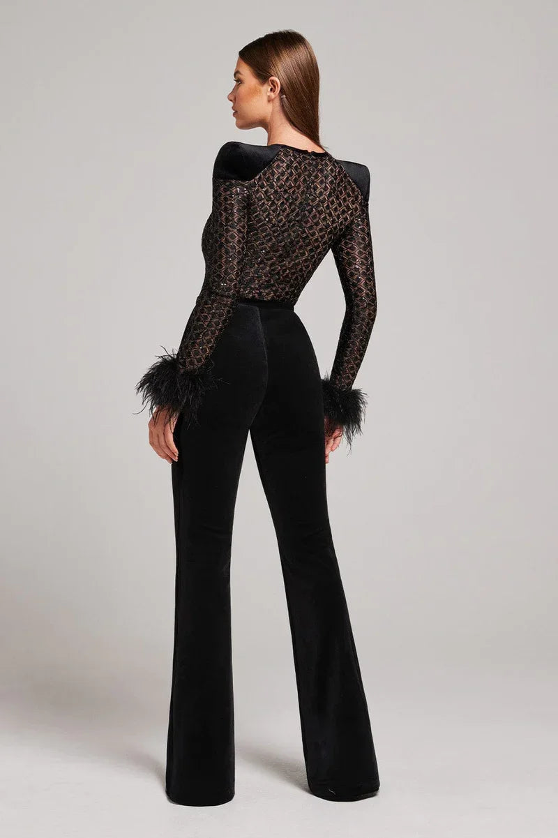 Eleganckie damskie body wieczorowe z piórami