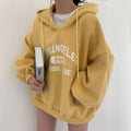 Bluza oversize z kapturem i nadrukiem college - Żółty