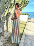 Sukienka boho maxi z wzorem vintage - Bordowy/Beżowy