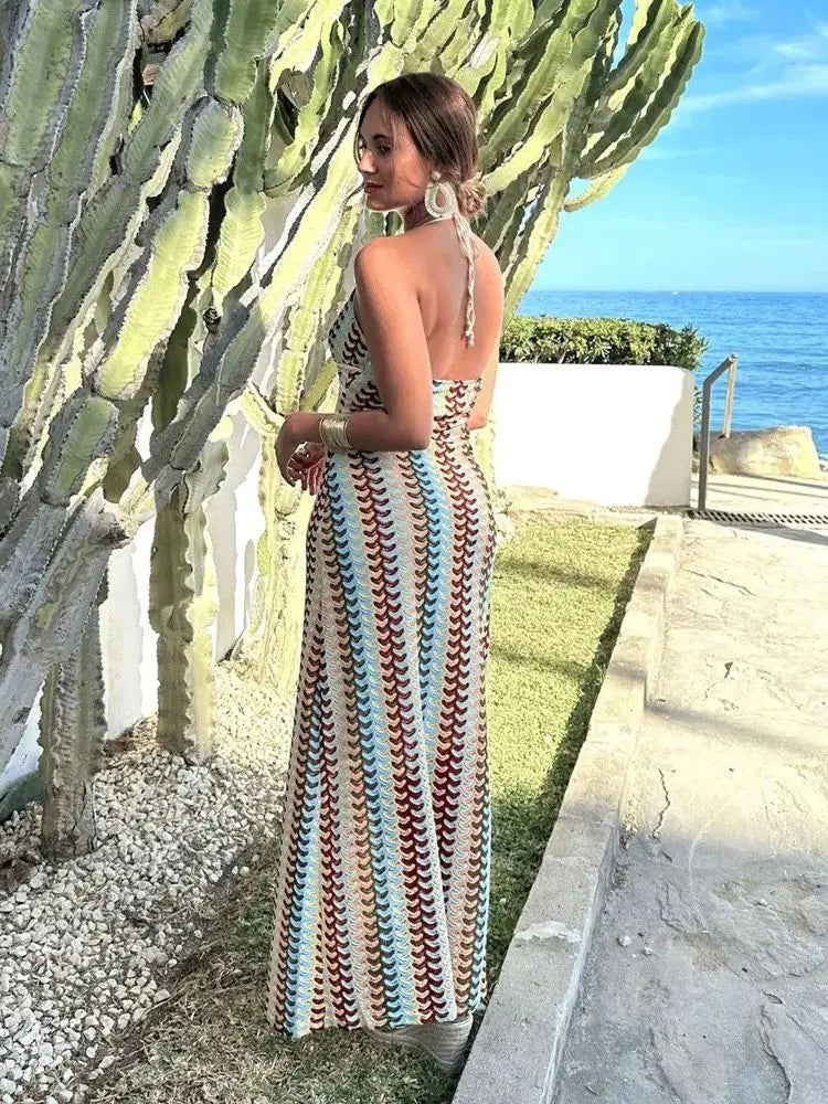 Sukienka boho maxi z wzorem vintage - Bordowy/Beżowy