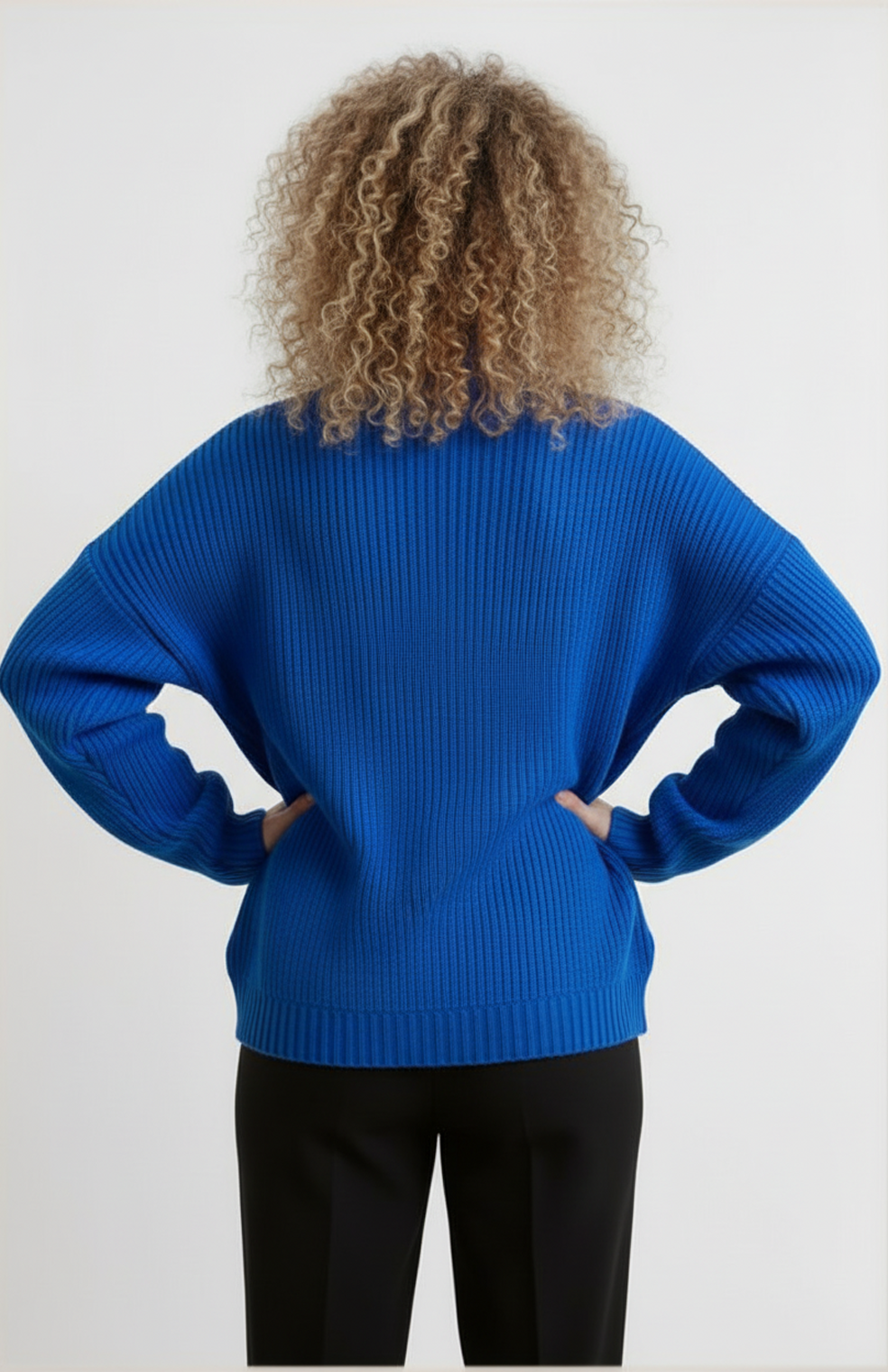 Damski sweter oversize z dzianiny, z okrągłym dekoltem