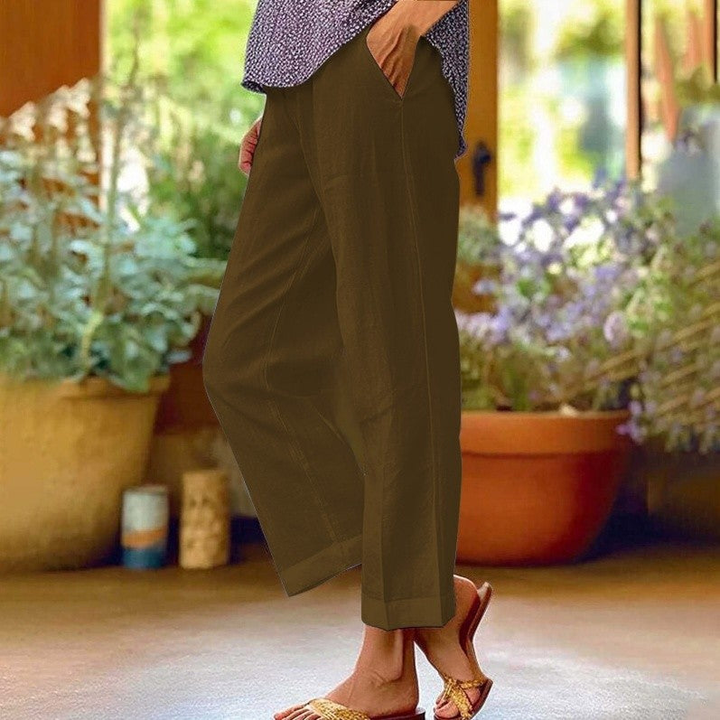 Eleganckie spodnie cropped z kontrastowym wykończeniem