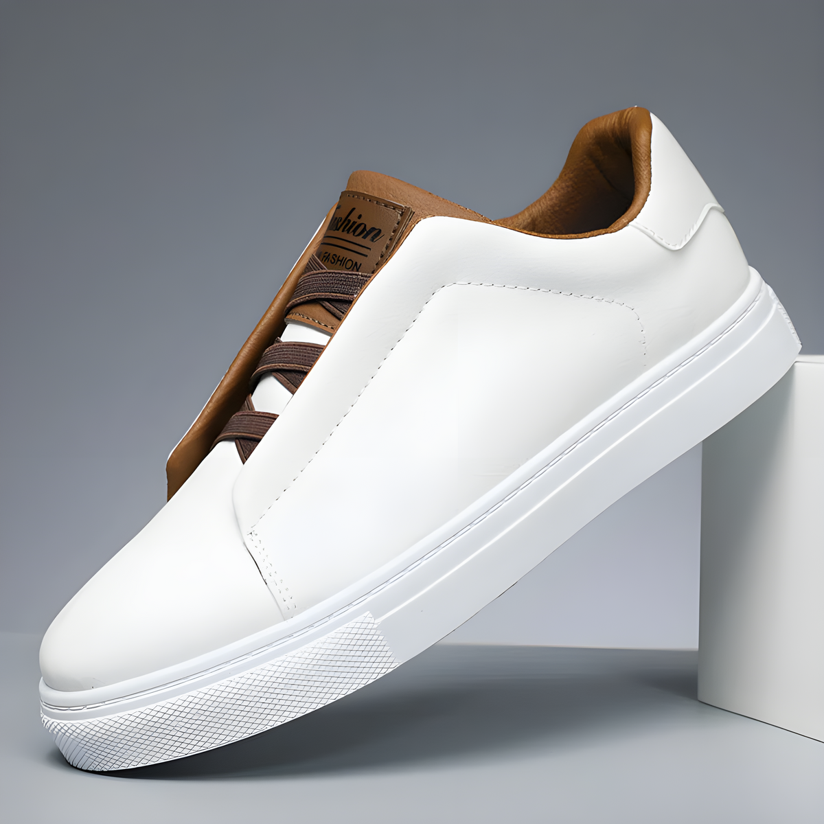Białe skórzane sneakersy męskie o minimalistycznym fasonie - Biały