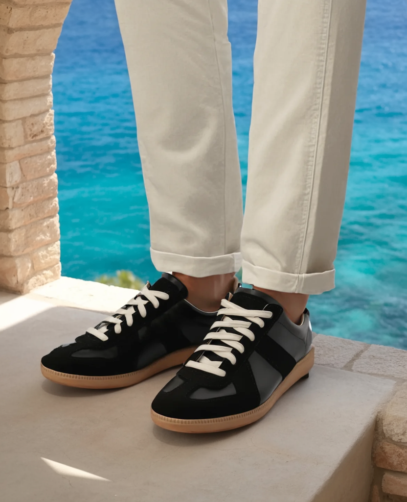 Męskie sneakersy w stylu retro ze skóry i zamszu