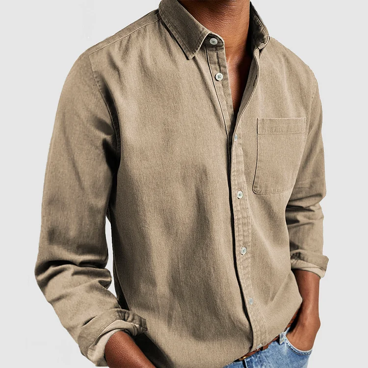 Męska koszula z kołnierzykiem button-down - Khaki