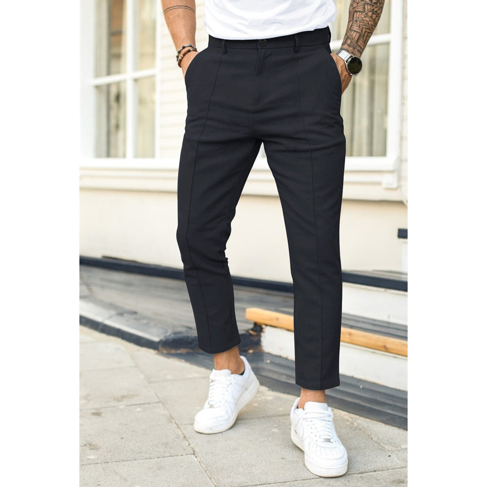Eleganckie spodnie męskie slim fit z pionowym kantem - Czarny