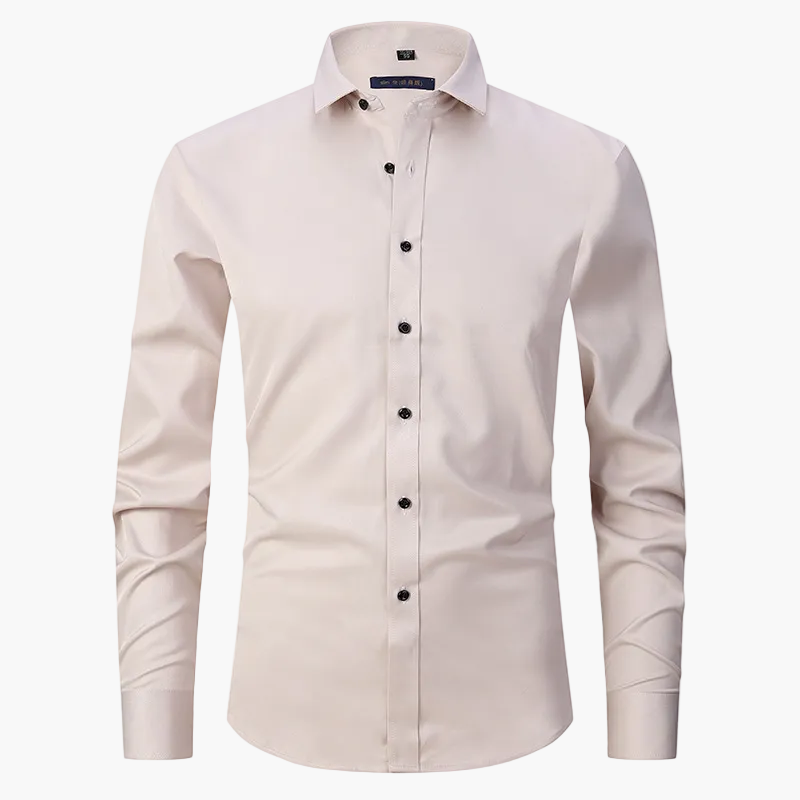 Męska koszula slim fit z długim rękawem, odporna na zagniecenia - Beżowy