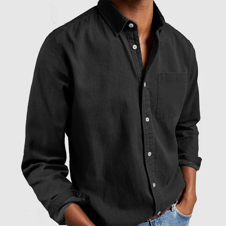 Męska koszula z kołnierzykiem button-down - Czarny