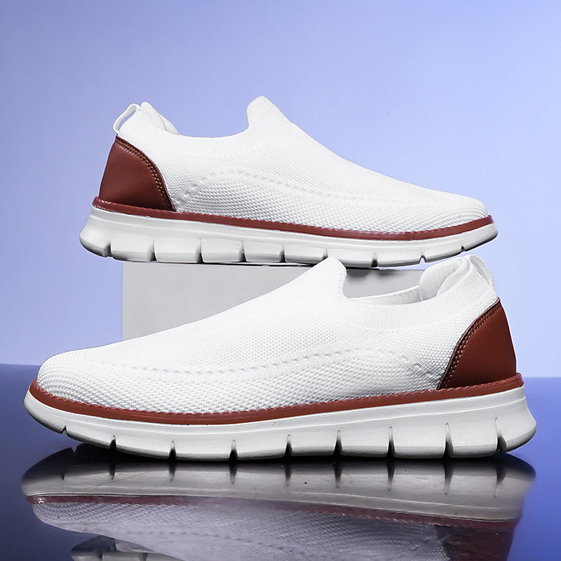 Męskie wsuwane sneakersy z oddychającej dzianiny - Biały