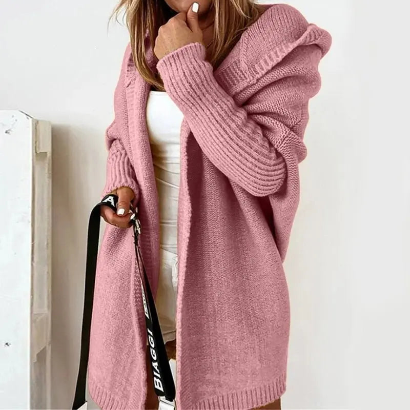 Damska rozpinana bluza oversize z kapturem - Różowy