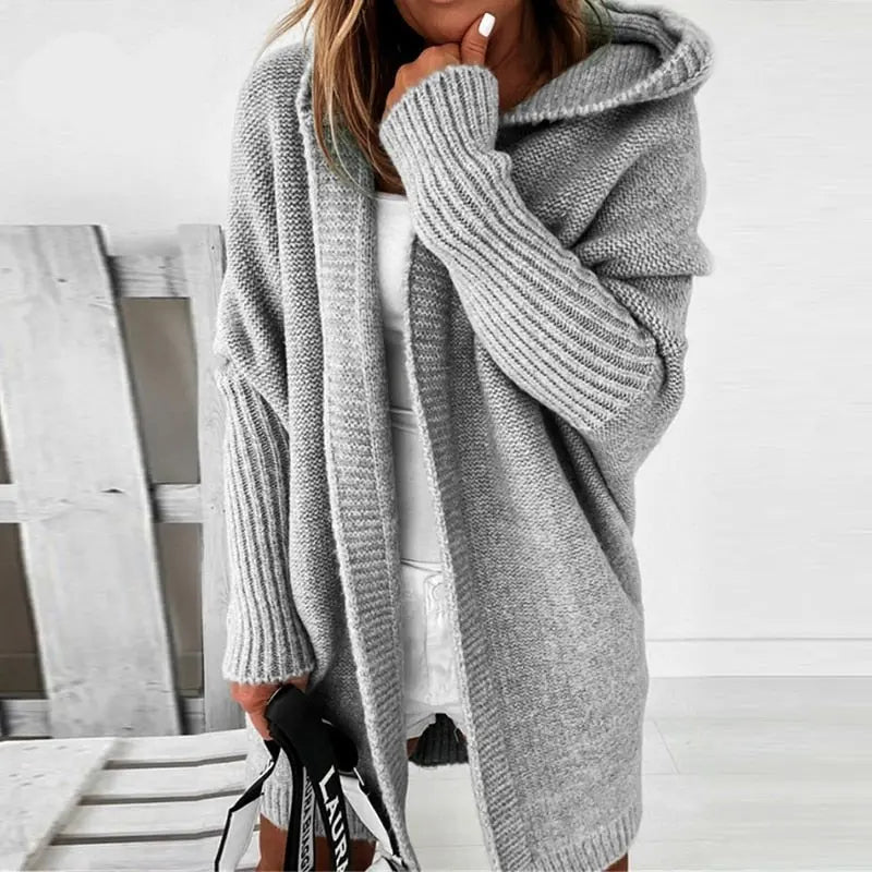 Damska rozpinana bluza oversize z kapturem - Szary
