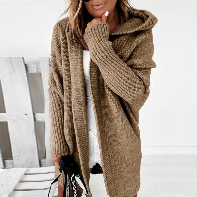 Damska rozpinana bluza oversize z kapturem - Khaki