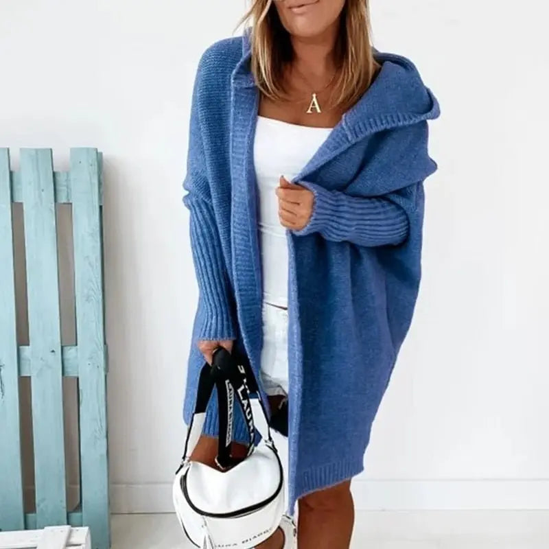 Damska rozpinana bluza oversize z kapturem - Niebieski