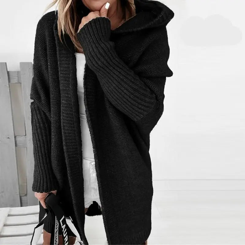 Damska rozpinana bluza oversize z kapturem - Czarny