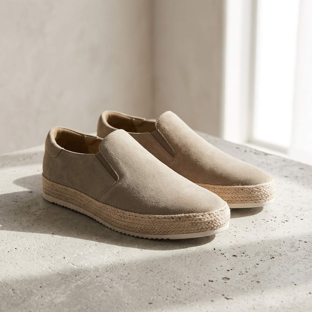 Eleganckie męskie espadryle wsuwane z syntetycznego zamszu - Beżowy