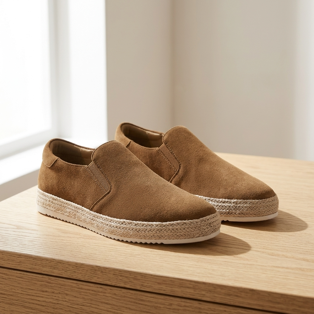 Eleganckie męskie espadryle wsuwane z syntetycznego zamszu - Brązowy