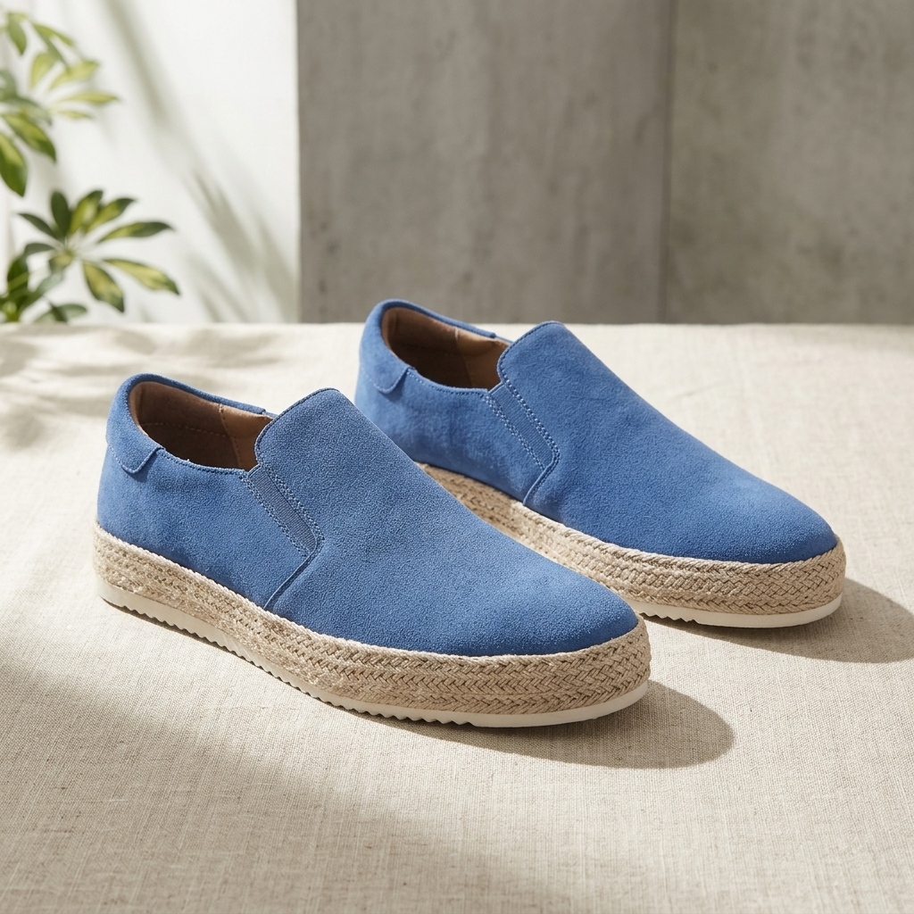 Eleganckie męskie espadryle wsuwane z syntetycznego zamszu - Niebieski