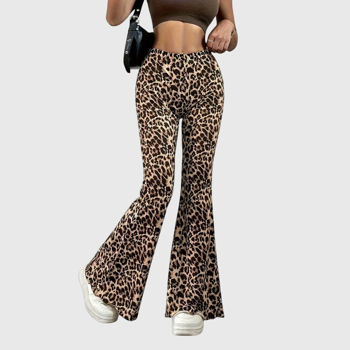 Spodnie bootcut z wysokim stanem i leopardowym wzorem - Leopard