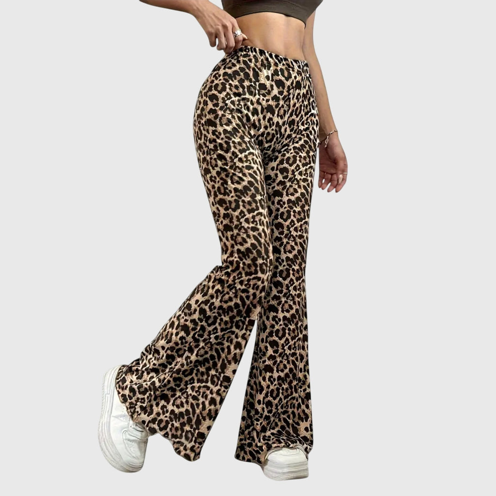 Spodnie bootcut z wysokim stanem i leopardowym wzorem