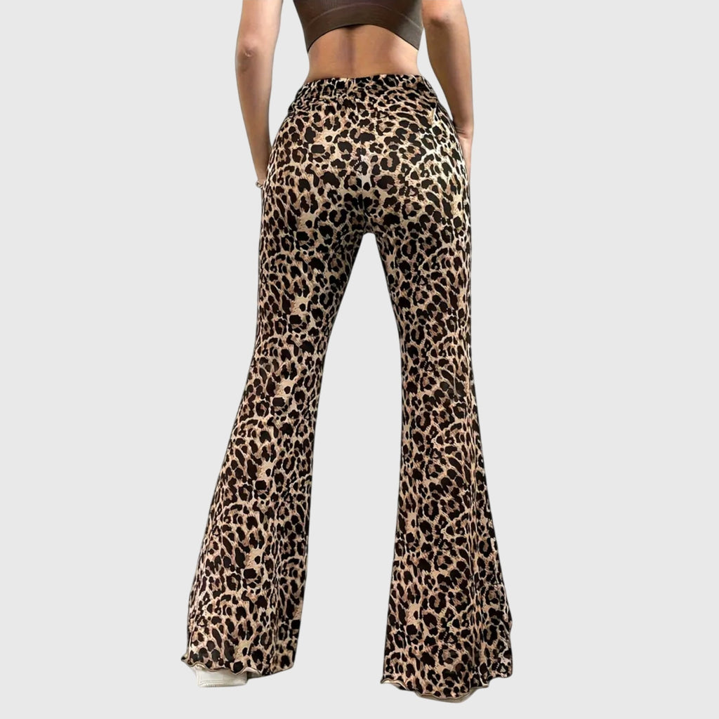 Spodnie bootcut z wysokim stanem i leopardowym wzorem