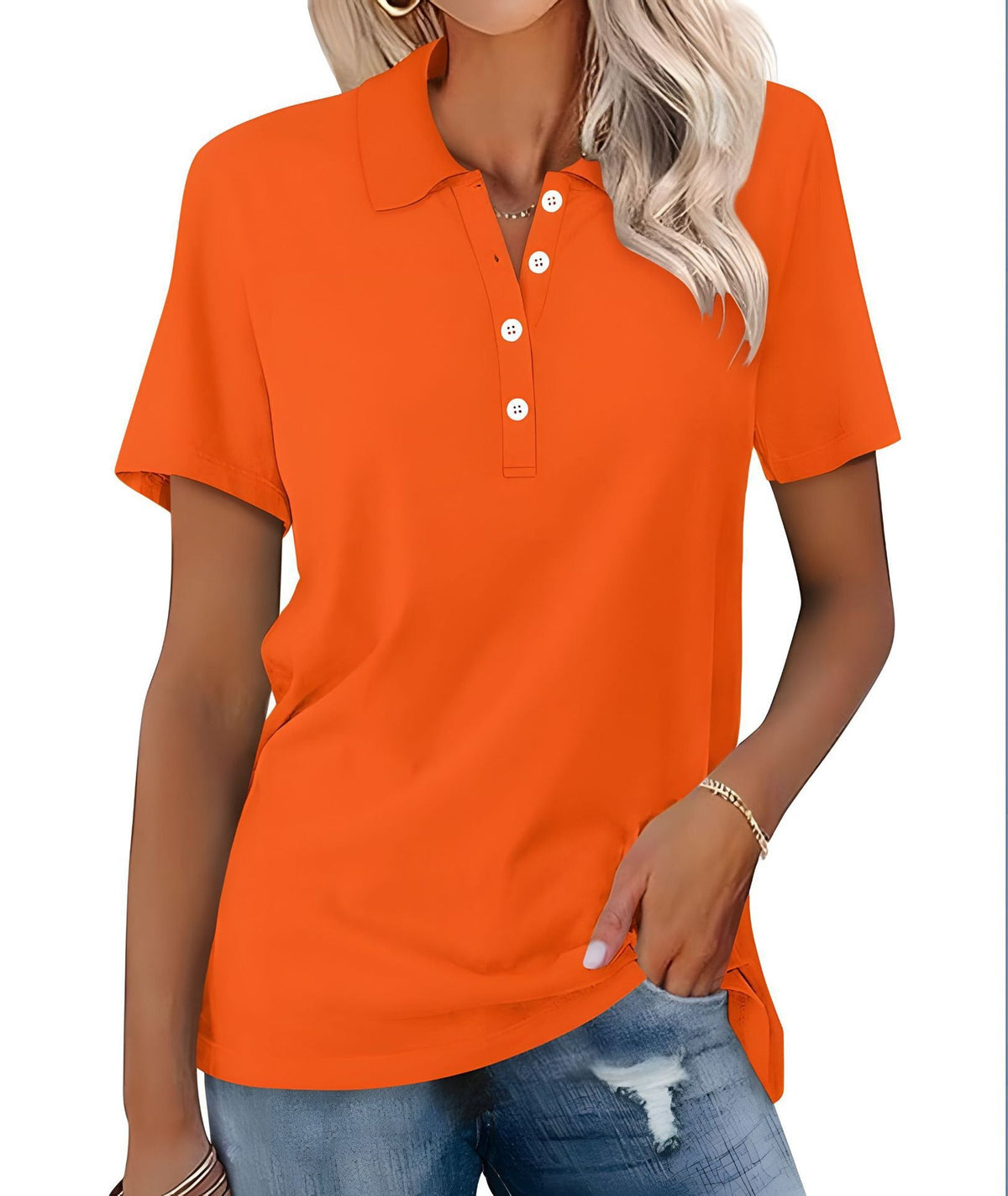 Damska koszulka polo slim fit z krótkim rękawem - Pomarańczowy
