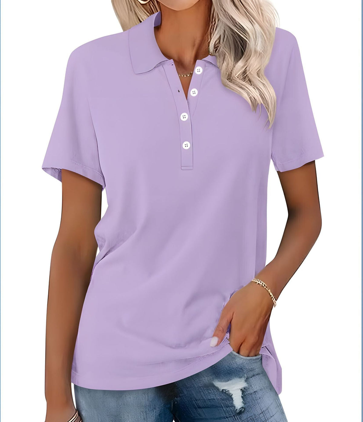 Damska koszulka polo slim fit z krótkim rękawem - Lila