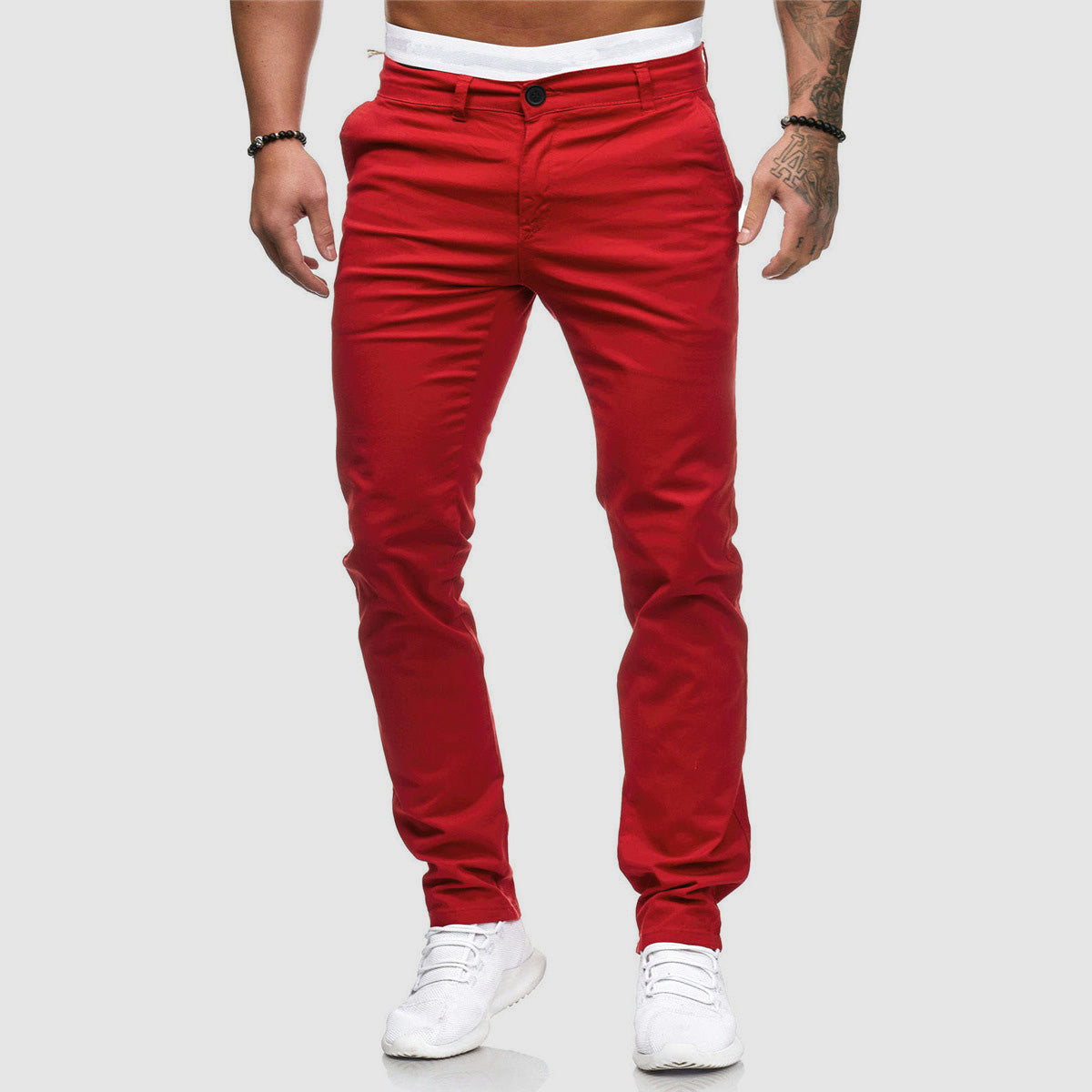 Męskie chinosy o dopasowanym kroju slim fit - Czerwony