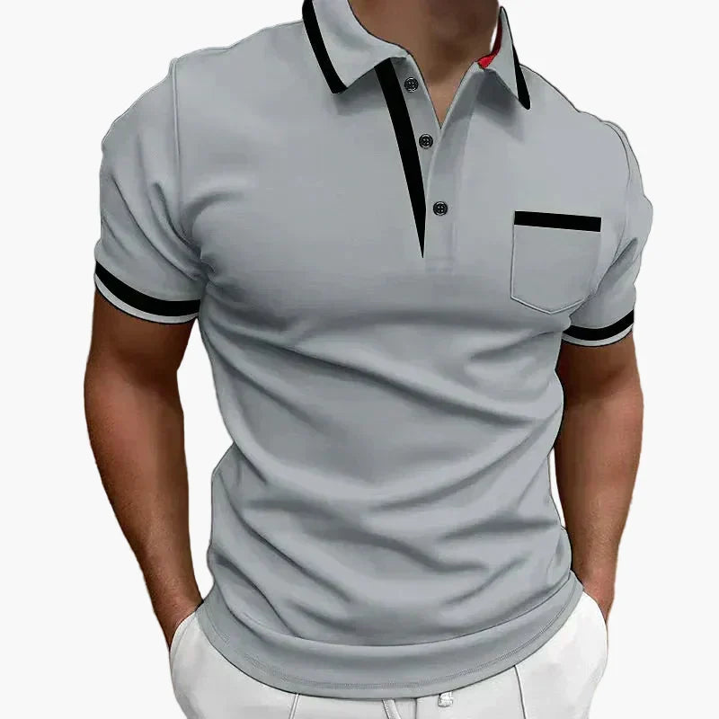Męska koszulka polo Modern Fit z czarnymi kontrastowymi detalami - Szary
