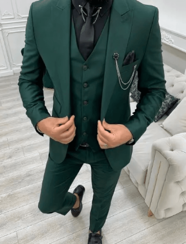 Klasyczny całoroczny garnitur męski o eleganckim kroju - Zielony